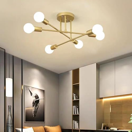 Dorlink Sputnik Ceiling Light, 6-Light Gold Adjustable Modern Ceiling Lamp, E27 Mid Century Metal Lights Fittings Ceilings for Living Room, Dining Room, Kitchen, Bedroom