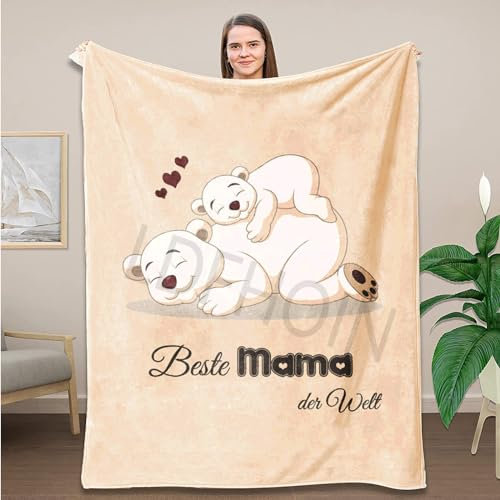 LDFHOIN Mama Kuscheldecke Geschenke für Mama, Bär Decke von Tochter und Sohn, Mama's SCHNARCHECKE Personalisierte Decke für Frauen Muttertag Geburtstag (150 x 220cm)