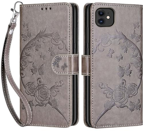 SIENIANLINE Handyhülle für iPhone 12 / iPhone 12 Pro Hülle Grau | 3 Kartenfächer & 1 Geldfach, Magnetverschluss, Ständerfunktion, robuste premium PU leder klapphülle für iPhone 12 / 12 Pro