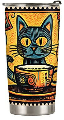 177 Termo Cafe Para Llevar Con Tapa Y Pajita, Gato Divertido Amante De Los Gatos Estampado Portátil Vasos Termicos Cafe Para Llevar Taza De Café Para Coche Para Agua Cumpleaños 20Oz