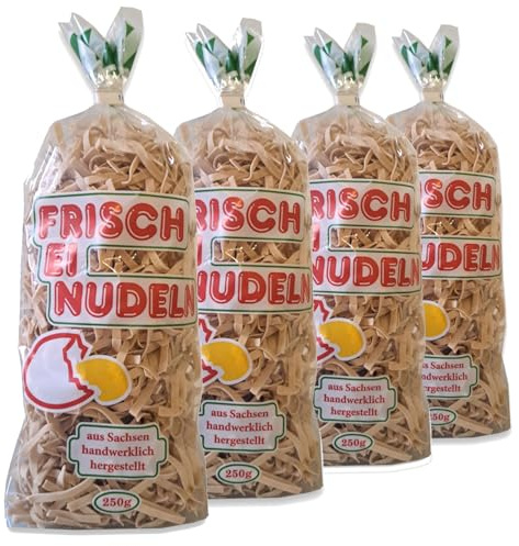 Emmer Bandnudeln 4x 250g mit Frisch-Ei | 4mm breit 100% regional und natürlich aus sächsischer Manufaktur Frischei-Nudeln aus Emmermehl