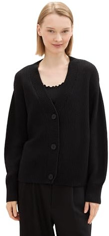 TOM TAILOR Denim Damen Basic Strickjacke mit Knöpfen,14482 - deep Black, L