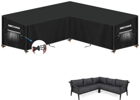 SIMPHAUS Abdeckung für Gartenmöbel V-Form Loungabdeckung Outdoor Sofa Abdeckung Abdeckplane Gartenlounge Abdeckung Loungemöbel Wasserdicht Anti UV 420D Oxford Gewebe 255x255x90x80/60cm