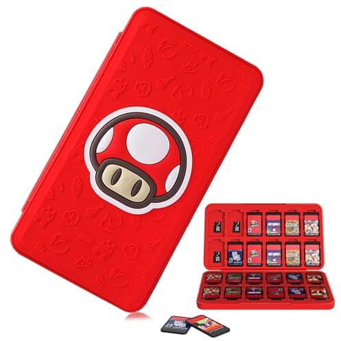 Switch Game Card Case for Nintendo Switch, 3D Cute Switch OLED Game Holder for Nintendo Switch Game Case with 24 Micro SD Card Slots & 24 Memory Card Slots Durable Switch Lite Cartridge Case - Red