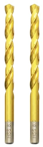Hilpaty HSS-TiN Drill Bit 8.0mm x 117mm x 2pcs Titanium Coated Twist Drill Bits for Metal, Stainless Steel, Non Ferrous, Cast Iron, Wood