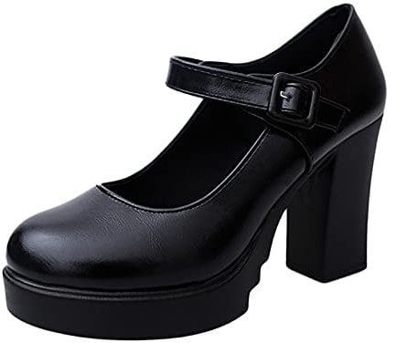 Women Chunky Platform Mary Jane Shoes Clearance, Ankle Strap Closed Toe Court Shoes Ladies Comfort Support Work Pumps Mid Block Heels Mary Jane Comfort Work Pumps Wedding Shoes Princess Shoe