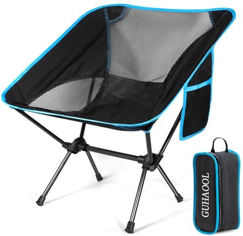 GUHAOOL Chaise de Camping Pliable, Chaise Pliante Portable Légère avec Sac de Transport, Charge Maximale 120kg, Ultra Légère Chaise de Plage Pliable pour Les Voyages, Randonnée, Camping, Pique-Nique