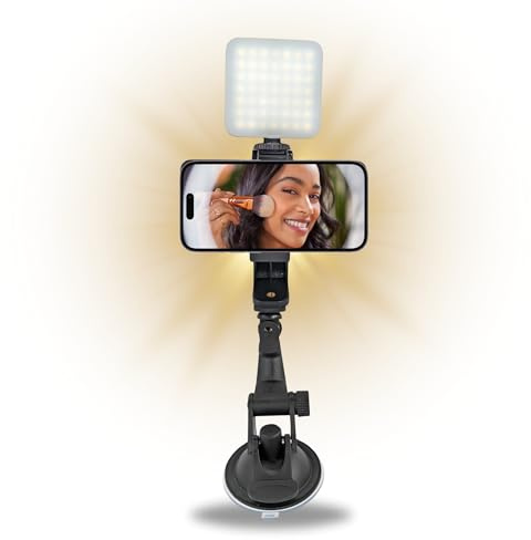TronicXL Saugnapf Smartphone Halterung mit Lampe Licht Leuchte Selfie für Auto I lackierter Schreibtisch I Influencer Selfie Handy Halter kompatibel mit Apple iPhone Samsung Xiaomi Google