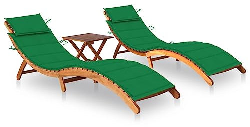 Faroom 2X Tumbonas Madera Acacia con Mesa Tumbona Doble Tumbonas Piscina Respaldo Regulable Tumbona de Jardín Ruedas Plegable Verde