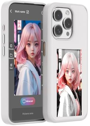 KSOPUERT Upgraded 4-Color NFC Ink Screen Smart Case for iPhone 15,White | One-Click Picture Transfer,Smart Custom DIY Ink Screen Back Cover Fit for iphone,Always-on Display Protective Cover, 3.7 Inch