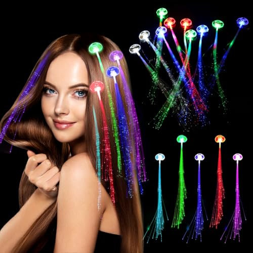 LED Haarsträhnen, 15 Stück LED Haarschmuck, LED Haar Barrettes(Stil Bunt S-A1), Blinkendes Haargeflecht, Haarclips Leuchtend, Glitzer Haarsträhnen zum Einklipsen, Mitgebsel Kindergeburtstag Mädchen