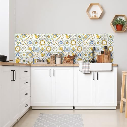 CREARREDA Küchenspritzschutz starre Wandaufkleber für Herde 60 x 58 cm Glänzender Effekt - Dicke 1 mm - IIgnbeschichtung feuerfest und hitzebeständig und wasserdicht Farbe Lemon