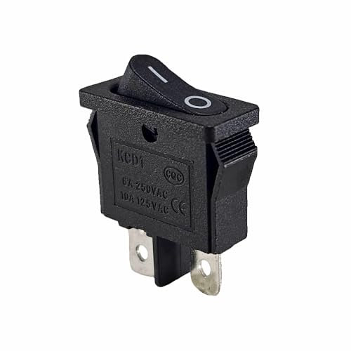 Mini interruttore a bilanciere 7 x 19 mm, interruttore dispositivo 2 pin 250 VAC 6 A, 12 V 20 A DC (6 V 9 V 12 V 24 V 125 V AC/DC) ON-OFF nero, interruttore a bilanciere per lampada da tavolo, non