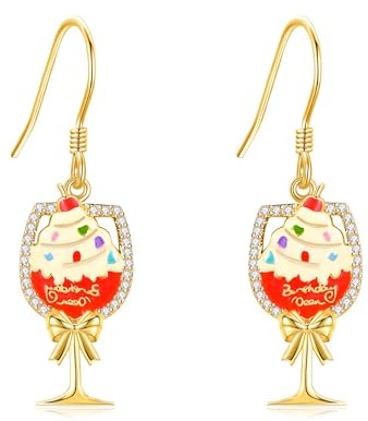 DAYLINLOVE Geburtstags Ohrringe 925 Sterling Silber Champagnerkuchen Hängend Ohrringe Happy Birthday Party Schmuck Geschenk für Damen Mädchen Frauen Mutter