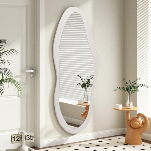 AAZZKANG Miroir mural irrégulier pleine longueur en bois - Grand miroir mural asymétrique moderne pour chambre à coucher, dressing, salon, entrée - Blanc - 120 x 50 cm