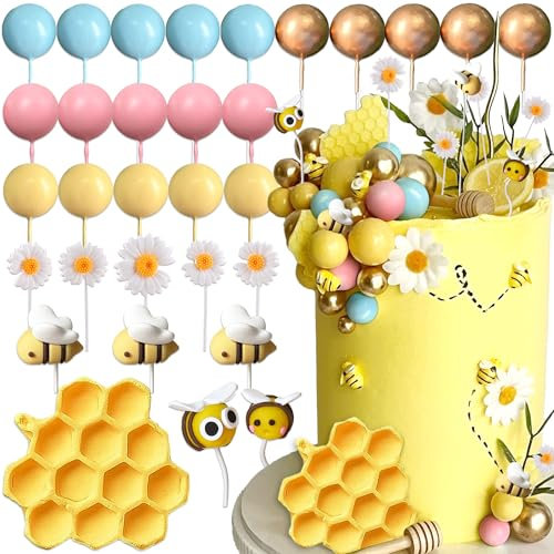 JeVenis Was wird es Biene Kuchendekorationen Honigkamm Dekorationen Sie oder Er Tortenaufleger für Babyshower Geburtstag Bridal Shower