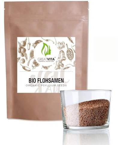GreatVita Bio Flohsamen 4x 1000g | 99% reine ganze Flohsamen - zertifizierte Bio-Qualität aus Indien | reich an Ballaststoffen & glutenfrei, vegan - ideal für eine gesunde Ernährung