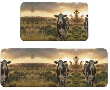 Alfombrilla antideslizante para cocina, diseño de vaca lechera, 2 juegos de alfombrillas impermeables