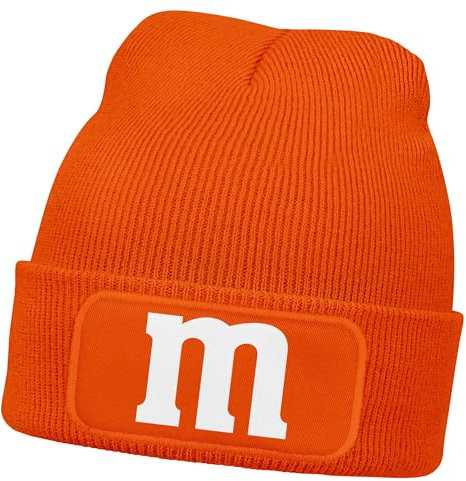 MoonWorks® Damen Beanie Patch Strickmütze Spruch Karneval Fasching Aufdruck M Damenmütze Orange Unisize