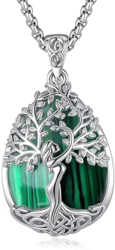 EUDORA Harmony Ball Albero della Vita Collana in Malachite per Donne Rame Placcato in Argento, Dea Madde a Ciondolo a Pendente di Cristallo Gioielli di Meditazione Yoga Regali per Madri Mamma, 20 +2
