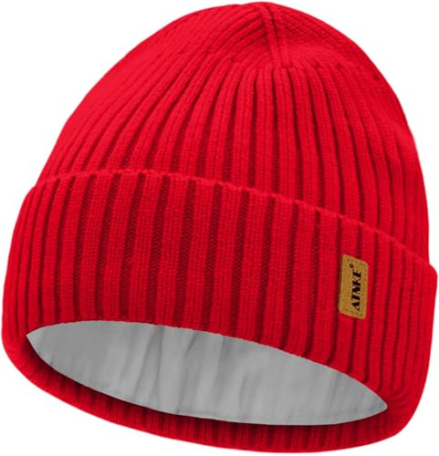 ATNKE Strick Beanie Mütze für Herren und Damen, Winter Weiche Bündchen Wollig Dehnbar Dick Warm Fleece Gefüttert Totenkopf Mütze Alltags Geschenke