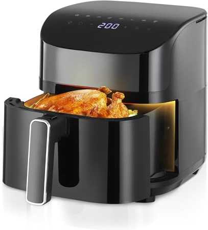 KEINVE Airfryer Heißluftfritteuse, 8-in-1 Air Fryer XXL 5L, Heissluftfritteuse mit Sichtfenster & Shake-Reminder