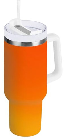 RPLIFE Vaso naranja brillante de 1,134.0 g con asa, vaso de acero inoxidable con popote, vaso para café