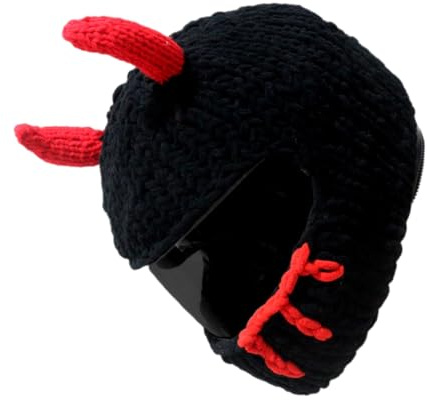 BIGULA Knitted Horn Motorradhelm Überzüge Plüsch Cartoon Strickhelm Schutzüberzüge für angenehme Fahrten Snowboardi