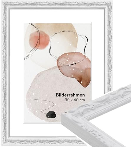 WANDStyle weißer Bilderrahmen 24x30 Holz, Bilderrahmen Weiß Vintage | Hochwertiger Holzbilderrahmen Antik, Posterrahmen zum Aufhängen, Rahmen 30x24 cm, Fotorahmen H530 Made in Germany