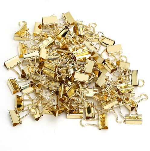 DAWRIS 80 PCS Golden Binder Clips, Metal Bulldog Clips 19mm, Foldback Clamps, Paper Binder for Office School Home Supplies Money Stationary Notes Writing Paper Organizer Tool