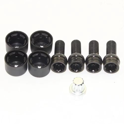 auto Schloss Radbolzen Kompatibel Mit VW Für Golf M14 X 1,5 Mm Schwarzer Stahl-Radschraubenschloss-Radmutternsatz Mit Schlüssel Autozubehör Radschrauben Radmutter OEM: 1K0698137