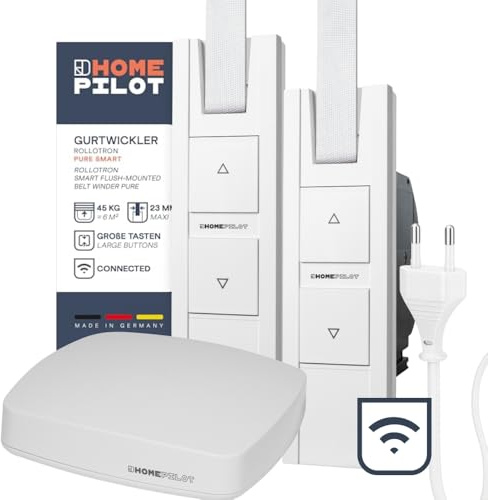 Home Pilot Rollladen Starter-Set Pure smart, 2x RolloTron elektrischer Gurtwickler + Smart Home Zentrale (inkl. App & Sprachsteuerung (Alexa, Google Assistant kompatibel)