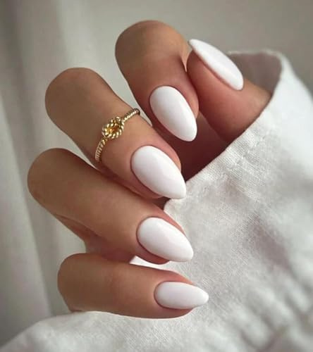 Nymora Press on Nails - 30Pcs Short Square White Acrylic False Nails with Glossy Finish, Includes Nail Glue & File for Women