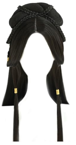 Perruque traditionnelle chinoise Hanfus noire longue tressée, Costume de Cosplay asiatique synthétique pour femmes et filles