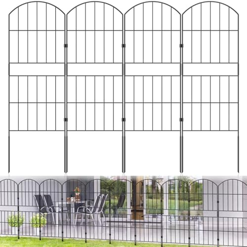 WELDUN Gartenzäune insgesamt 310 cm (H) × 85 cm (H), Gartenzaun, Tierbarriere, kein Graben, 10 Stück, rostfreie Metall-Zaunplatten, schwarz, kein Grabzaun, dekorativ