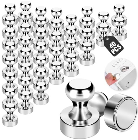 40 Stück Giantzhong Neodym Magnete Stark für Magnettafel, 12 X 16mm, Silber | Klein Kühlschrankmagnete mit Aufbewahrungsbox, Mini Magnete mit Griff für Pinnwände, Büro, Whiteboard