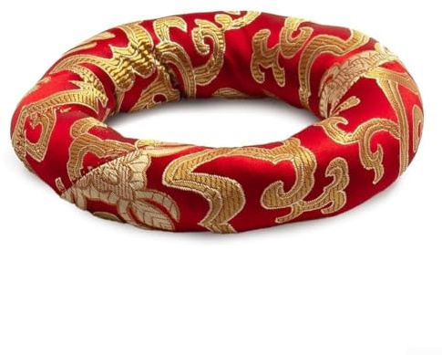 Coussin pour bol chantant tibétain en brocart de soie avec broderie traditionnelle à la main et tissu en coton, coussin sonore fait main pour la stabilité du bol et le soutien des vibrations (12 cm)