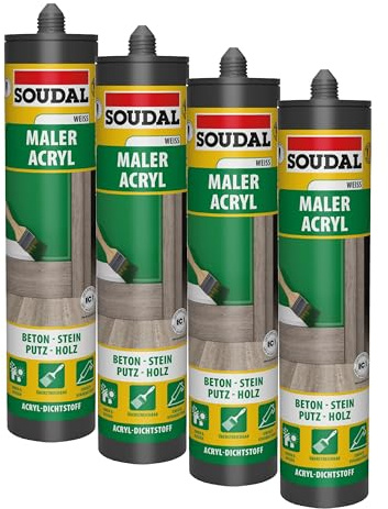 Soudal Maleracryl Wand & Fassade, 300ml, Kartusche, Weiss - Malerdichtstoff für Fugen und Risse zwischen Mauerwerk, Beton, Putz und Fensterbänken, Rolladenkästen und Fußboden im Innenbereich