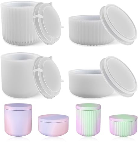 HMCEY 4 Pezzi Stampo Silicone Barattolo,Stampi Vaso per Resina Epossidica,Formine per Candele Fai Da Te con Coperchio,Candle Mold,Stampo Gesso per Colata per Artigianato, Decorazioni - 4 Misure