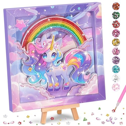 Einhorn Geschenke für Mädchen - Basteln Mädchen 5 6 7 8 Jahre Diamant Set | Geschenk Mädchen 5-8 jahre, Diamond Painting Bastelset Kinder mit Bilderrahmen, Kreative Einhorn Spielzeug für Zimmer Deko