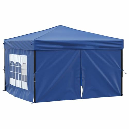 fsahslih Partyzelt Faltbar mit Seitenwänden Blau 3x3 m Faltpavillon Gartenzelt mit Fenstern und Tür Pavillon für Garten Camping Partys und Grillabende Stahlgestell