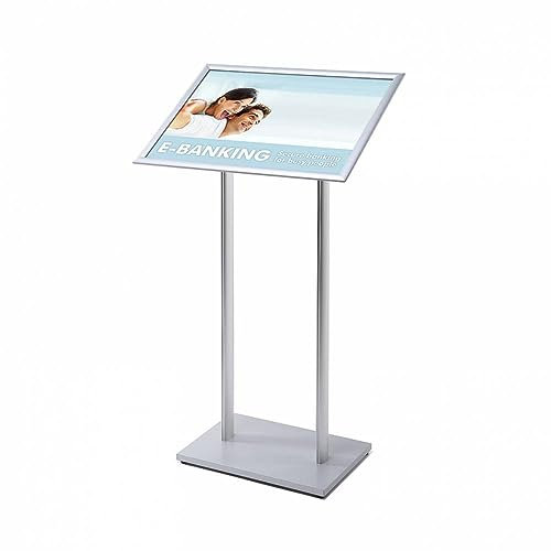 PREMIUM Infoständer A2 | Menuboard Alu mit Klapprahmen DIN A2 | im Hoch- u. Querformat nutzbar | edles Standprofil + Bodenplatte, Plakatständer Werbeständer Infoständer Bodenaufsteller Aufsteller A2