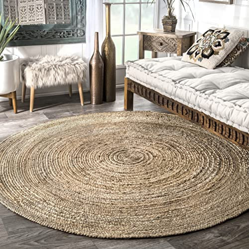 nuLOOM Rigo Handgewebter Bauernteppich aus Jute, 180cm rund, Natur