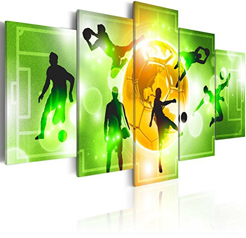 B&D XXL - Wandbilder XXL 100x50cm 5 tlg - Wand Deko Leinwand Bilder Groß Wanddeko Wohnzimmer Schlafzimmer Kunstdrucke - Fußball Sport i-A-0100-b-n