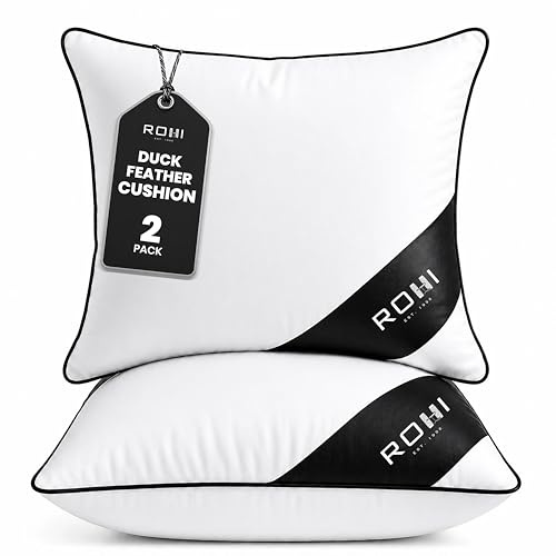 Rohi New Duck Feather Cushion Inserts 60cm x 60cm (24” x 24”) -Set of 2 Non-Allergenic Feather Cushion Pads - Double Stitched Seams - Sofa Cushion - Feather Filling (pack of 2,24 x 24 | 60cm x 60cm)