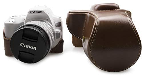 kinokoo Kameratasche PU Leder Cover kompatibel für Canon EOS 200D/Rebel SL2/EOS Kiss X9 und 18-55 mm Objektiv, Canon EOS Rebel SL3/EOS 250D/200D II Kameratasche (braun)