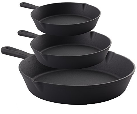MEKBOK Cast Iron Frying Pan Set of 3, 6, 8, 10 Non-Stick Coating, Suitable for Frying, Cooking, Baking, Barbecue, Induction, Electric, Gas Stoves, Black