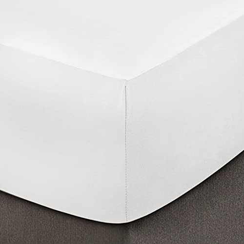 DTEX HOMES Fitted Sheets 200 Thread Count Egyptian Cotton Extra Deep Pocket 40cm/16 inch Bed Sheets,Double-White