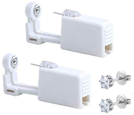 2 Pack Self Ear Piercing Gun Earring Disposable Ear Stud Gun Kit Sterile No Pain Ear Piercing Gun Kit Tool (White Crown)