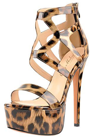 Only maker Damen Riemchensandaletten Plateau Stiletto Absatz Sandalen Offene Pumps Lack High Heels Leo 43 EU